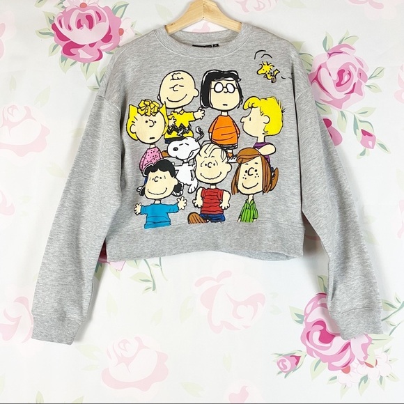 Peanuts Sweaters - NEW Peanuts Character Gray Pullover Crop Sweater